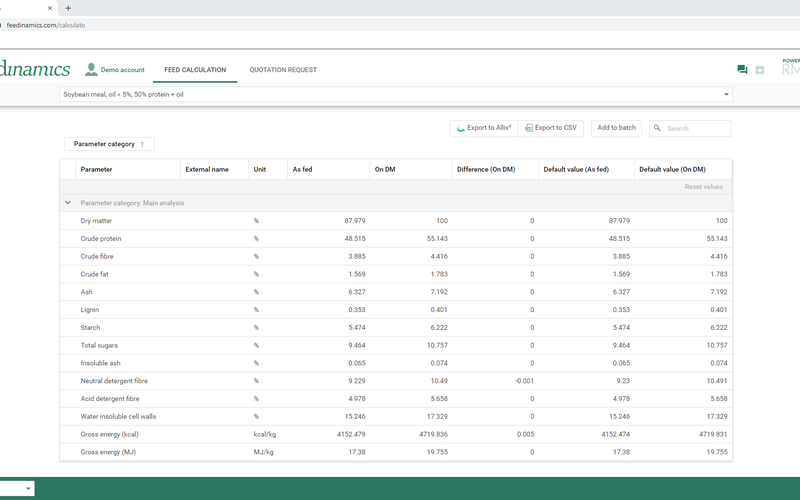 How can you calculate the nutritional value of raw materials online?