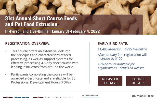 Register for Annual Practical Short Course on Feeds & Pet Food Extrusion