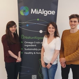 MiAlgae 2 - PhDs L - R_ Iseabail Farquhar, Charlotte Lee, Ben Baker