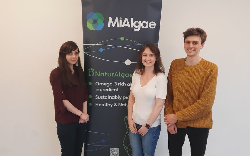 MiAlgae 2 - PhDs L - R_ Iseabail Farquhar, Charlotte Lee, Ben Baker